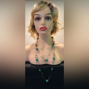 Vintage-Style Long Green Bead Necklace